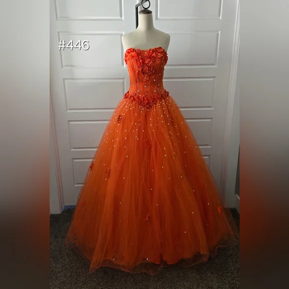 orange strapless dress formal Beaded Neckline Strapless Orange Satin Sheath With Side Slit Prom Dresses,  CP0927 main image 1